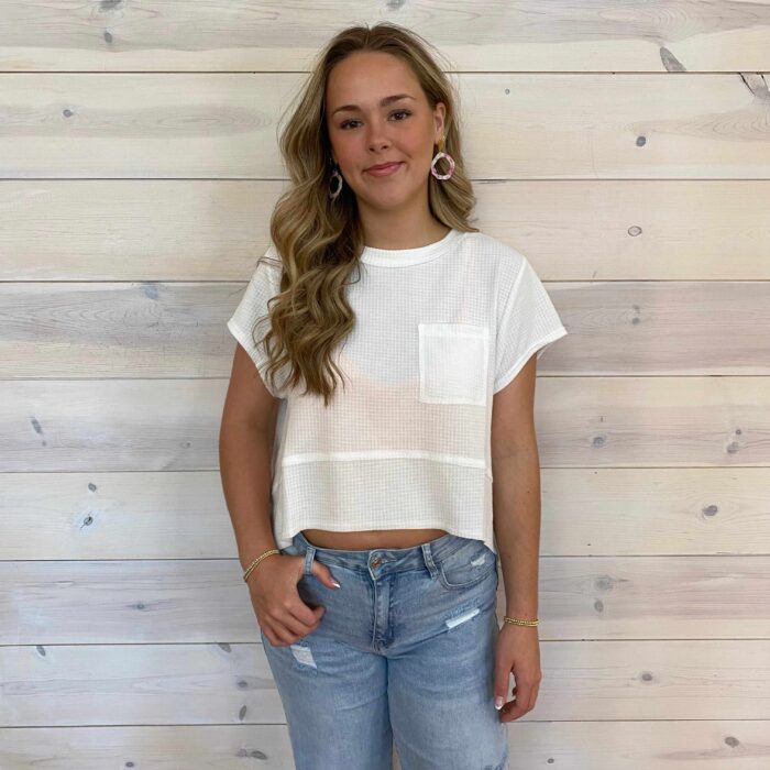 Flared Hem Waffle Knit Casual Top