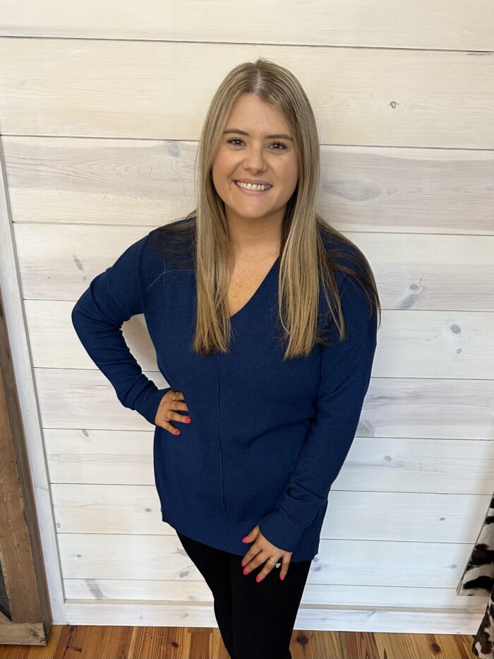 Viscose Garment Dyed Hi-Low Hem V-Neck Center Seam Sweater