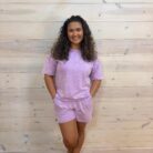 Acid Washed Short Sleeve Tee & Shorts Set with Pockets