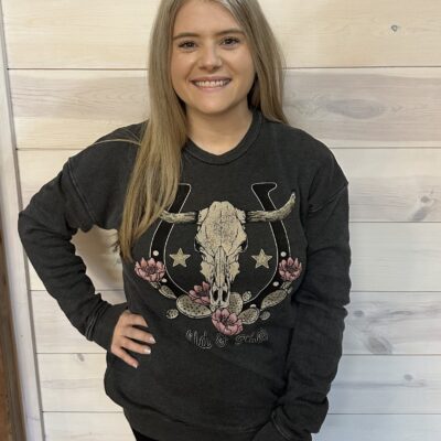 Wild And Free Cow Skull Mineral Wash Graphic Sweatshirt