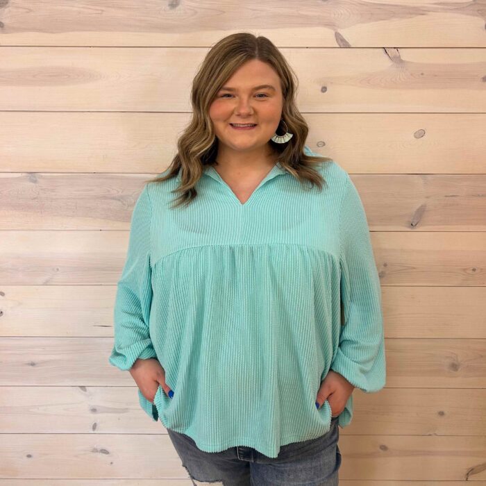 Corded Balloon Sleeve Babydoll Top