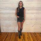 Kami-High Rise Distressed Camo Shorts With D-Ring Belt