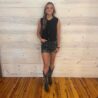 Kami-High Rise Distressed Camo Shorts With D-Ring Belt