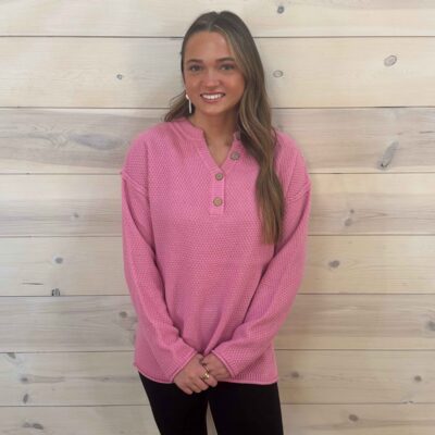 4 Buttons Henley Neckline Basic Sweater