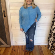 Mid Rise Button Fly Trouser Flare With Destroy