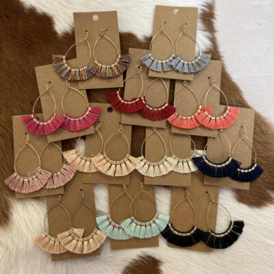 Fine Thread Tassel With Metal Tear Drop Fish Hook Earrings