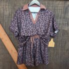 V Neck Collar Patchwork Leopard Printed Short Set
