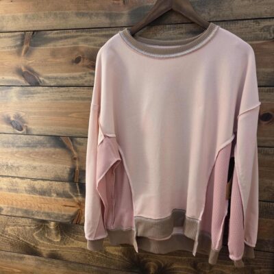 66 Textured Waffle Patchwork Oversized Top