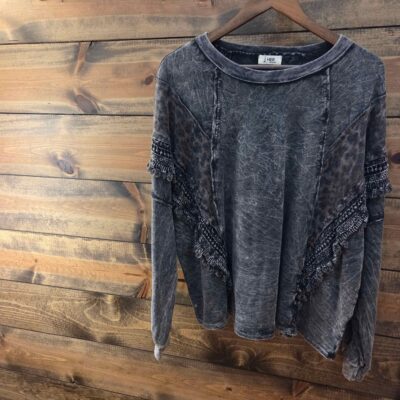 Mineral Washed Cheetah Leopard Fringe Tassel Top