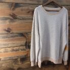 Breathable Striped Knit Ribbed Trim Long Sleeve Top