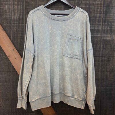 French Terry Acid Wash Pullover With Front Pocket