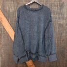 Acid Washed Double Ribbed Exposed Seam Long Sleeve Pullover