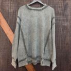 Acid Washed Double Ribbed Exposed Seam Long Sleeve Pullover
