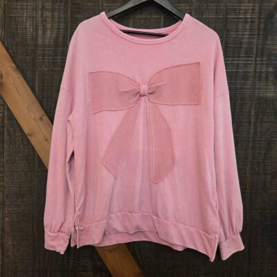 Mineral Wash Bow Patchwork Waffle Sweatshirt