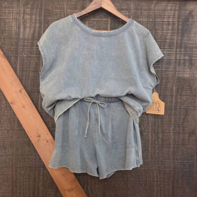 Premium Cotton Washed Sleeveless Top And Shorts Set