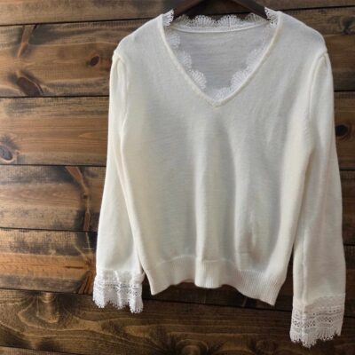 Lace Patchwork Knit Pullover Sweater