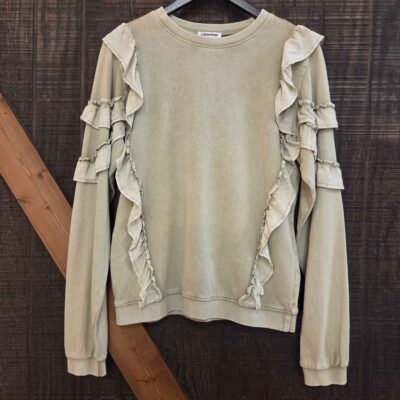 Ruffle Mineral Wash Long Sleeve Pullover Top