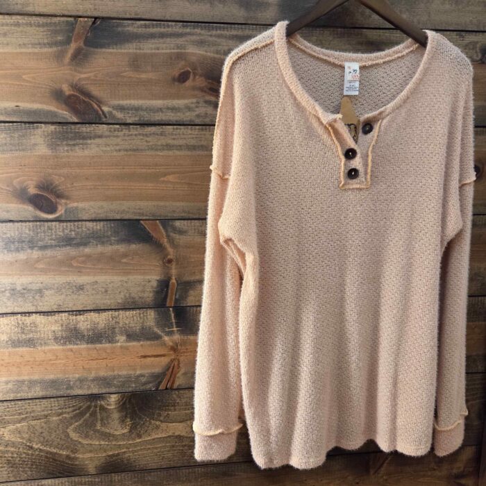 Knit Button Front Drop Shoulder Long Sleeve Sweater