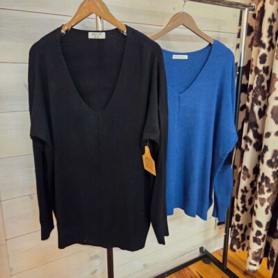 Garment Dyed Front Seam V-Neck Sweater
