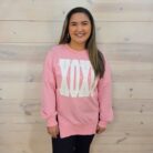 Bow Sequin XOXO Graphic Exposed  Seam Baggy Sweatshirt