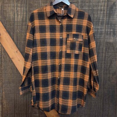 Oversized Boyfriend Brushed Plaid Button Up Shirt