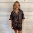 V Neck Collar Patchwork Leopard Printed Short Set