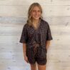 V Neck Collar Patchwork Leopard Printed Short Set