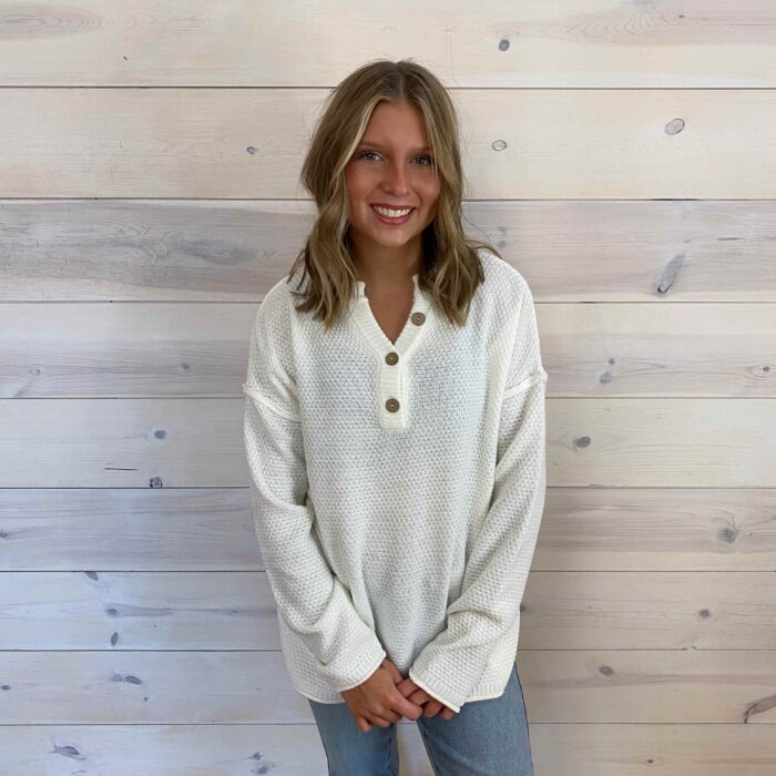 4 Buttons Henley Neckline Basic Sweater