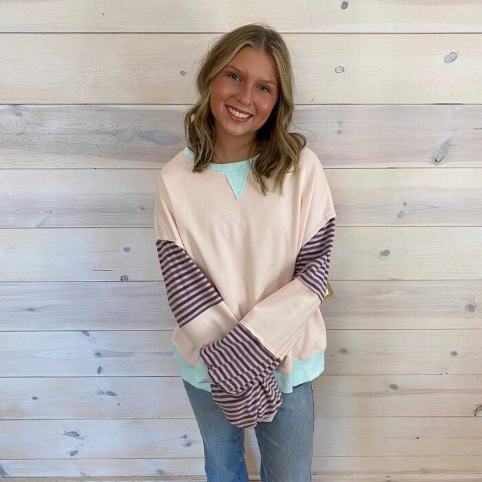 Jet Stream Striped Color Block Patchwork Sweatshirt