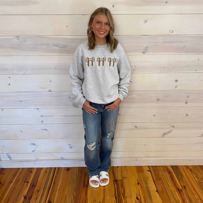 Football Bows Embroidered Crewneck Sweatshirt