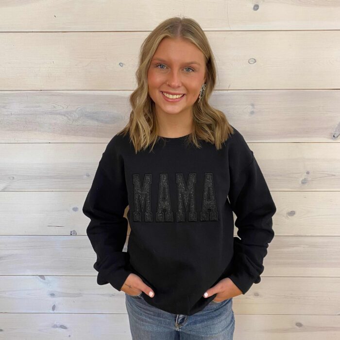 Mama Embroidered Glitter Crewneck Graphic Sweatshirt