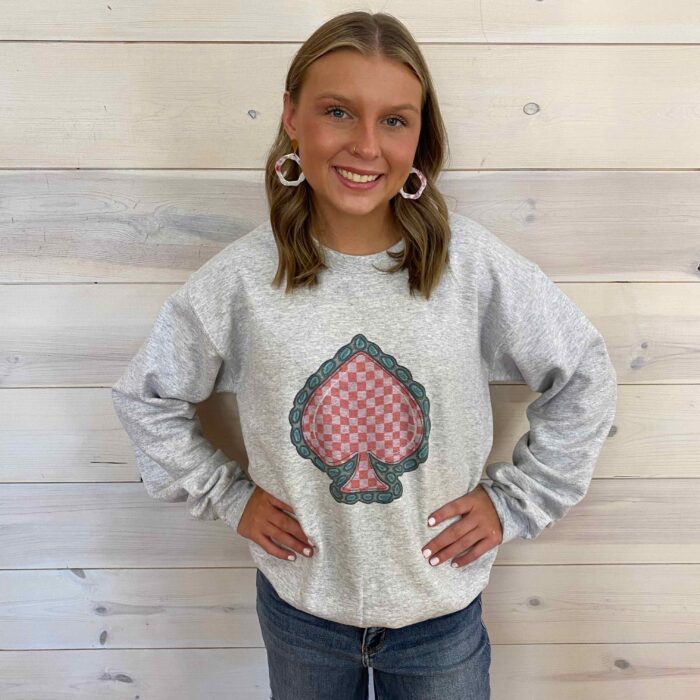 Pink Checkered Spade Western Graphic Sweatshirt