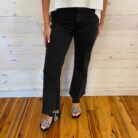 Acid Washed High Waist Frayed Hem Bootcut Ankle Pants