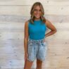 Drawstring Elastic Waist Mineral Washed Chambray Shorts With Pockets