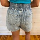 Drawstring Elastic Waist Mineral Washed Chambray Shorts With Pockets