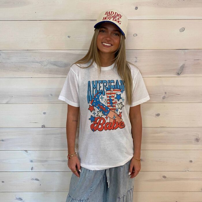 Patriotic American Babe Flag Boots Graphic Tee