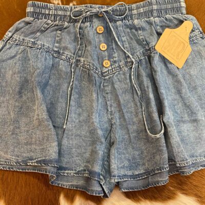 Washed Chambray Button Detail Flare Shorts
