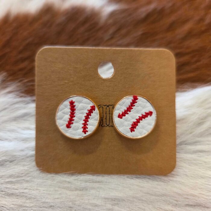 Baseball Leather Embroidered Stud Earrings