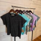 Washed 100% Cotton Cuffed Short Sleeve Top