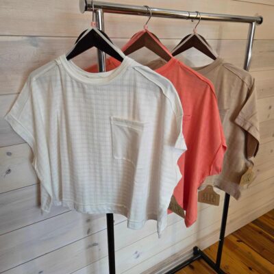 Dolman Sleeve Textured Knit Casual Cropped Top