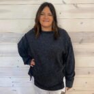 Acid Washed Double Ribbed Exposed Seam Long Sleeve Pullover