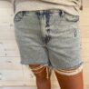 Sandy-High Waist Rigid Magic Dad Short With Cell Phone Back Pocket