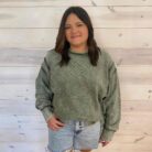 Acid Washed Double Ribbed Exposed Seam Long Sleeve Pullover