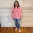 Mineral Wash Bow Patchwork Waffle Sweatshirt