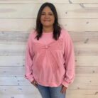 Mineral Wash Bow Patchwork Waffle Sweatshirt