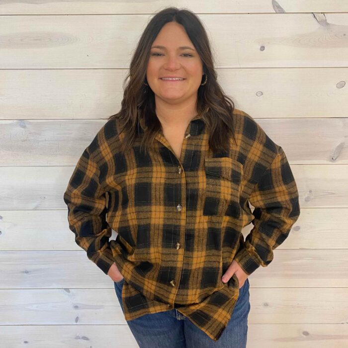 Oversized Boyfriend Brushed Plaid Button Up Shirt