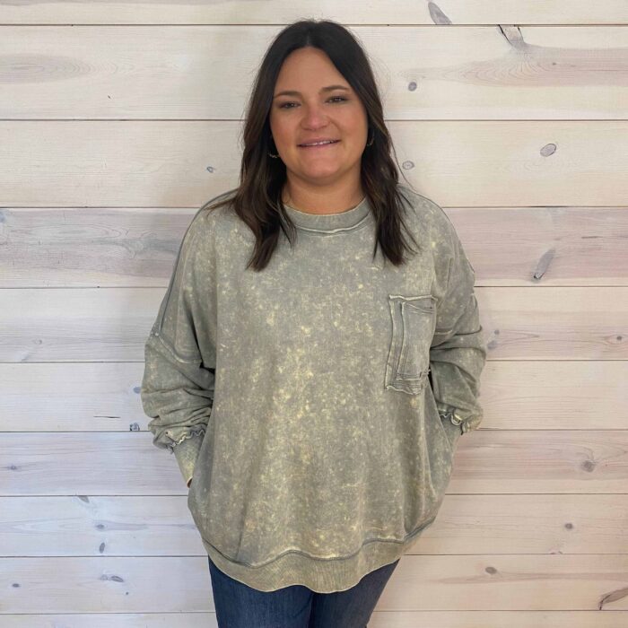 French Terry Acid Wash Pullover With Front Pocket