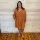 Smock Detail Button Down V-Neck Dress With Pockets