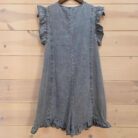 Sweet Ruffle Button Front Denim Romper With Front Pockets