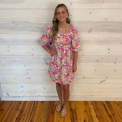 Summer Floral Square Neck Puff Sleeve Babydoll Dress